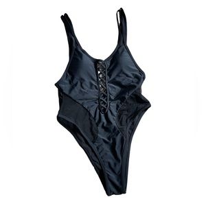 Yira by Fashion Nova Black One-Piece Swimsuit Lace Up Mesh Women Size M - EUC